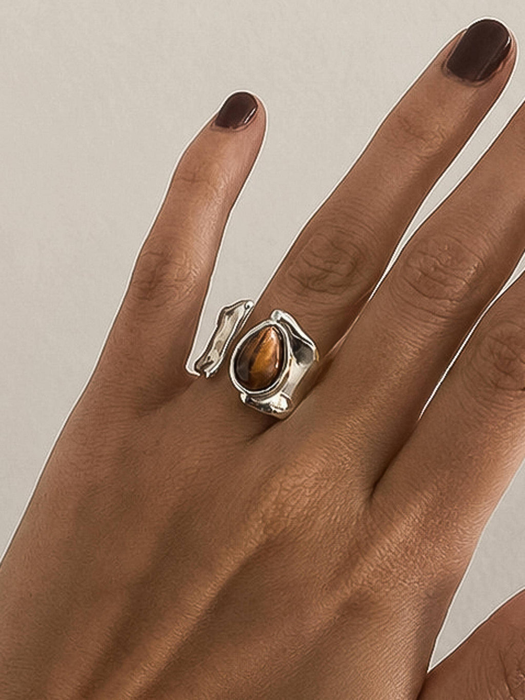 Jaspe Silver Non-Tarnish Tiger Eye Statement Ring
