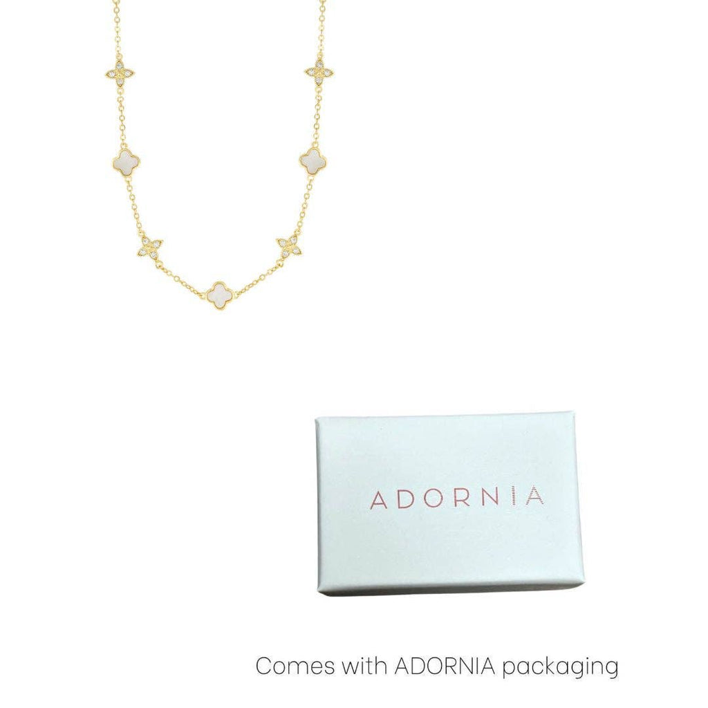 14k Gold Plated Mixed Mother of Pearl and CZ Clover Station Necklace MSRP $70