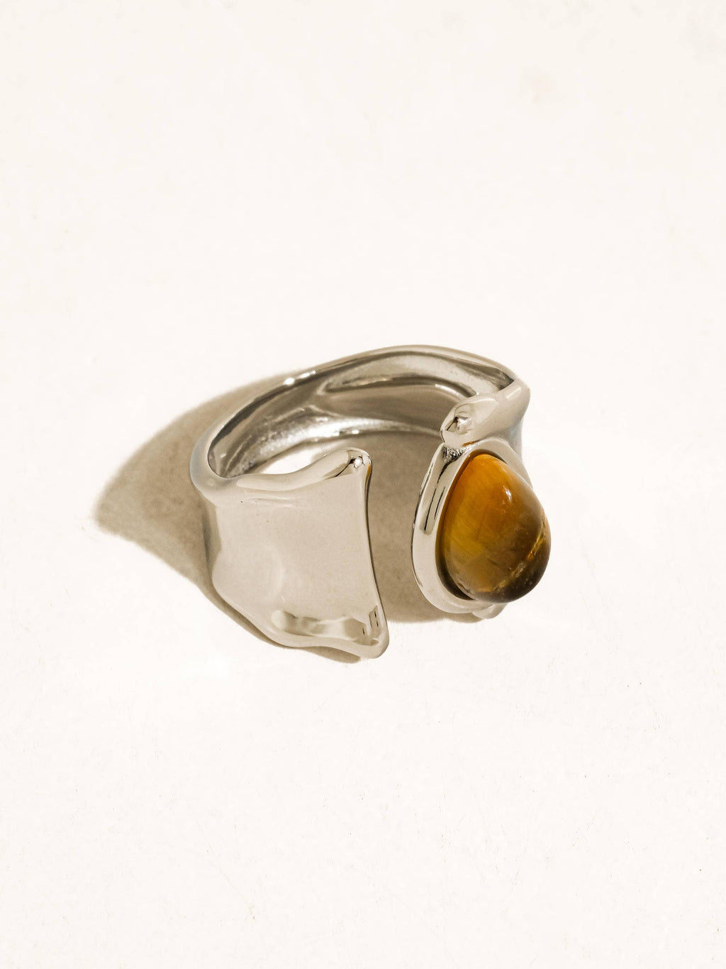 Jaspe Silver Non-Tarnish Tiger Eye Statement Ring