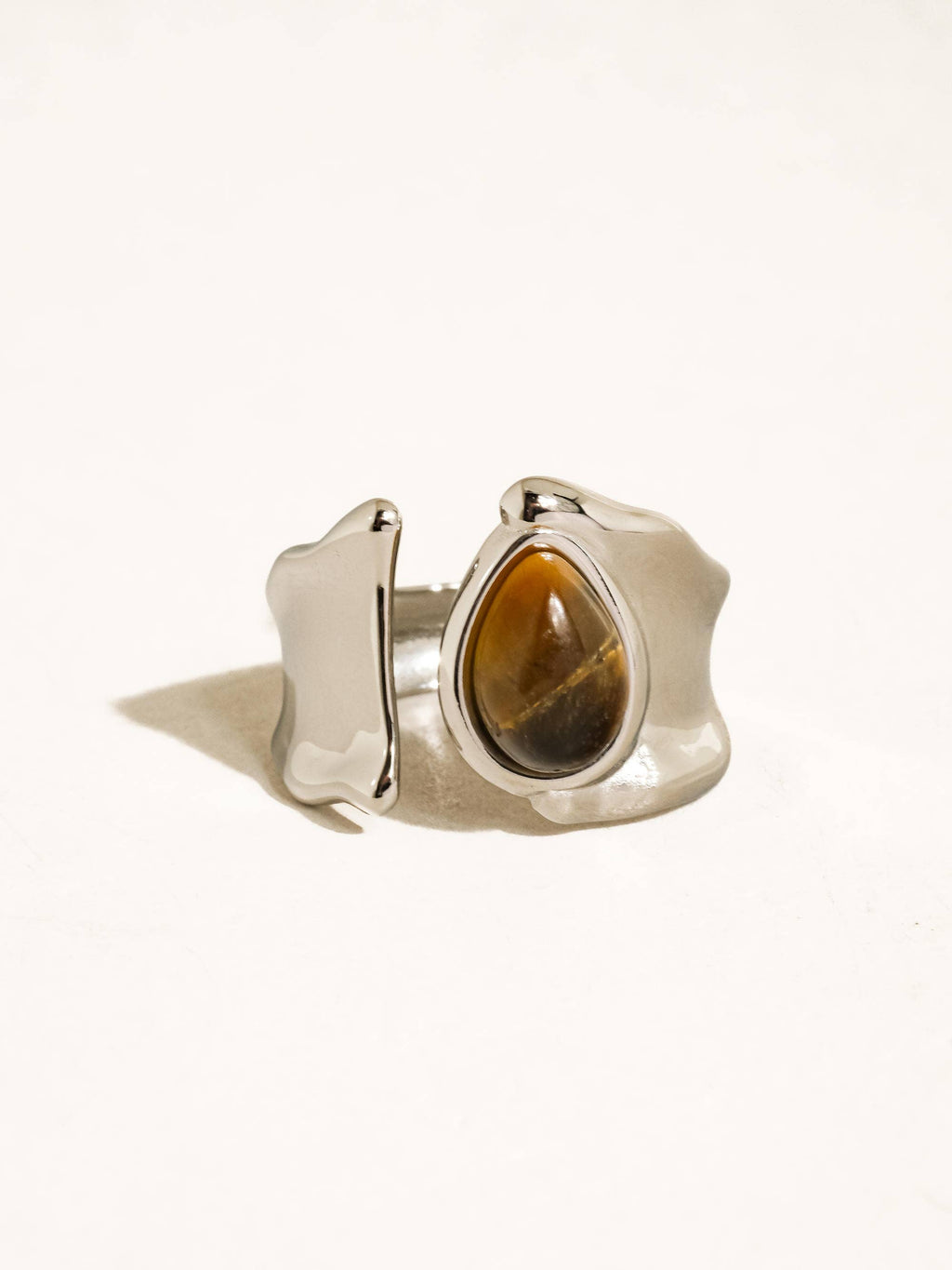 Jaspe Silver Non-Tarnish Tiger Eye Statement Ring