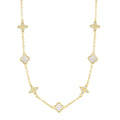 14k Gold Plated Mixed Mother of Pearl and CZ Clover Station Necklace MSRP $70
