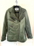 Walter Baker Olive Faux Leather Shearling Moto Jacket Size M Biker Coat