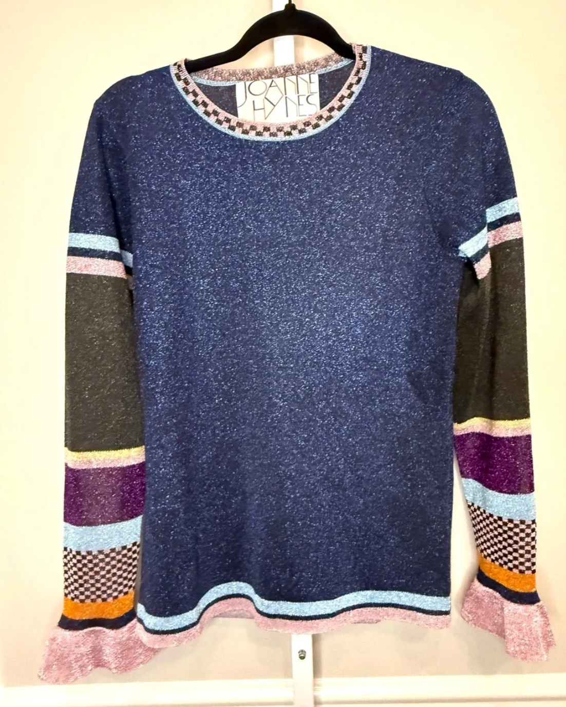Joanne Hynes Shimmer Knit Colorblock Sweater Top Bell Sleeve Size S