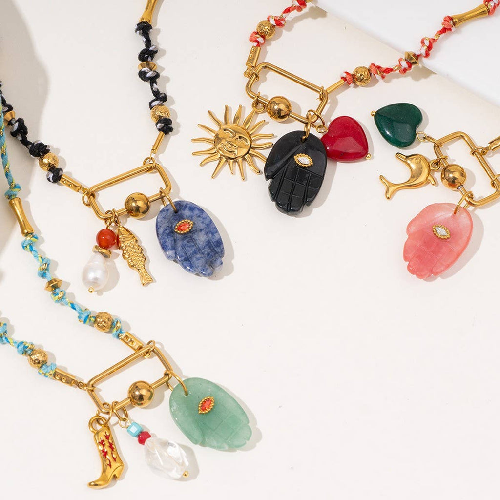 18K Eye Pendant Necklace with Natural Stone_CWMM7526