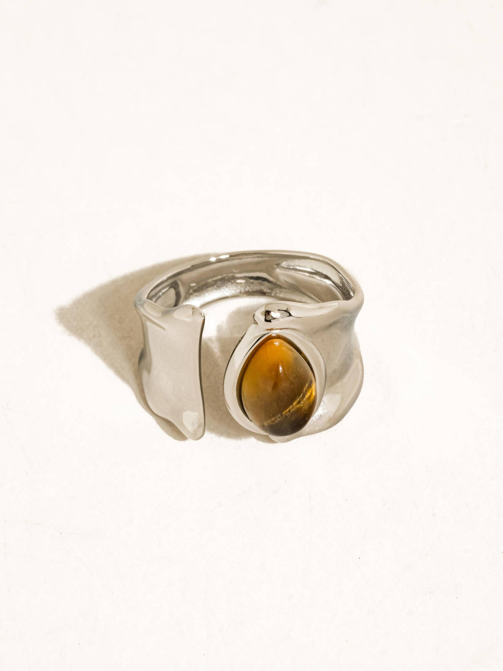 Jaspe Silver Non-Tarnish Tiger Eye Statement Ring