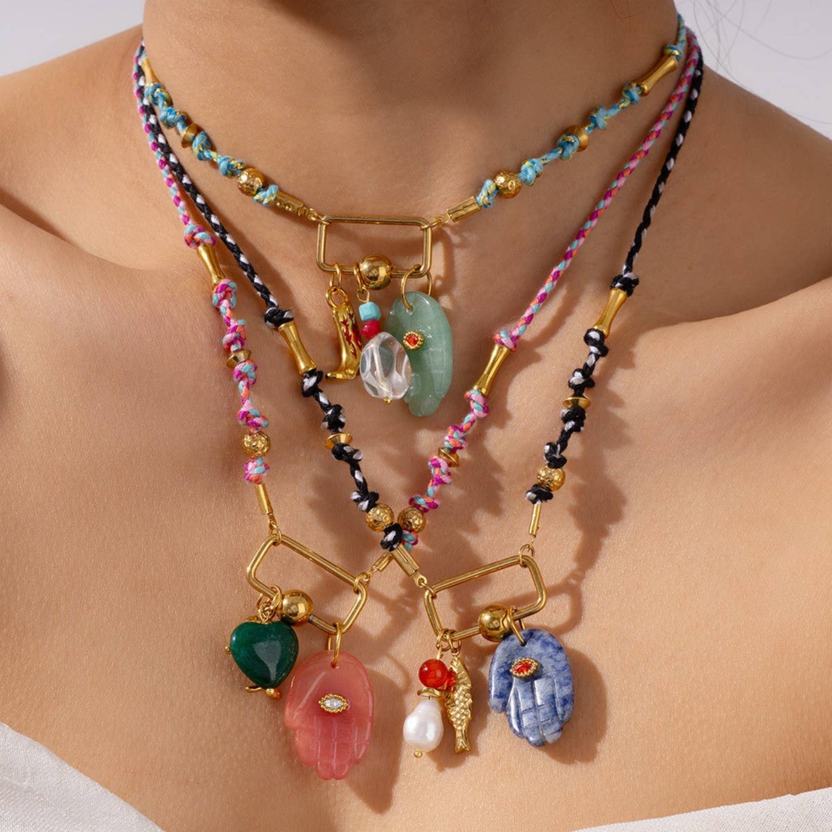 18K Eye Pendant Necklace with Natural Stone_CWMM7526