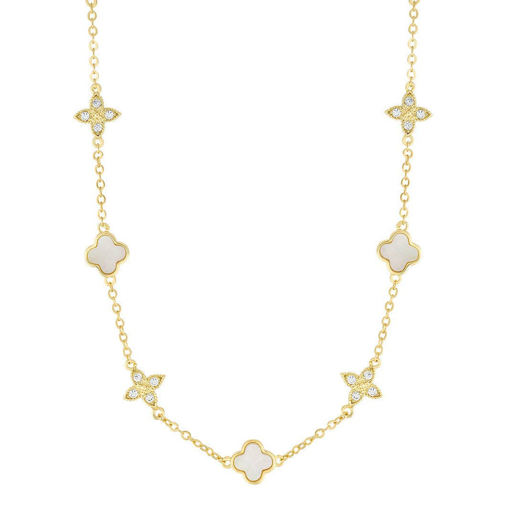 14k Gold Plated Mixed Mother of Pearl and CZ Clover Station Necklace MSRP $70